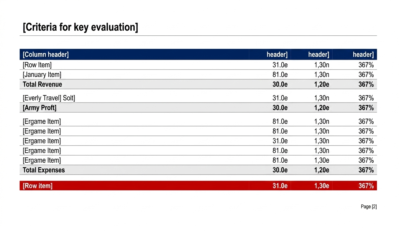 Investor update appendix grid with striped financial rows and category totals for source-note backup